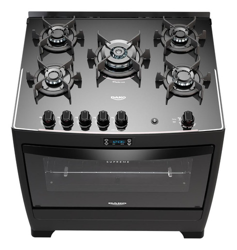 Fogão 5 Bocas Preto Com Mesa De Vidro E Timer Digital Bivolt
