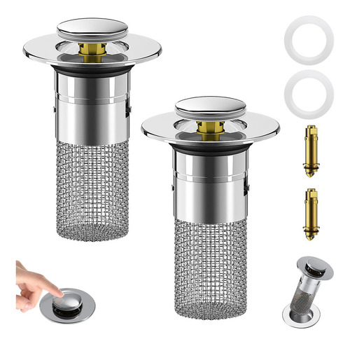 2 Tapones Para Fregadero De Baño, Filtro De Drenaje