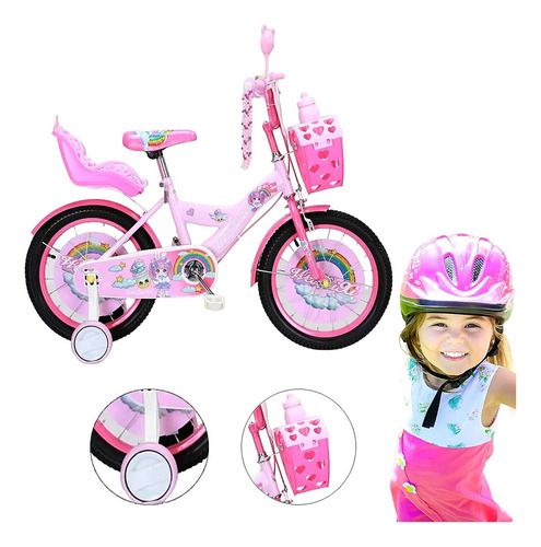 Bicicleta Infantil Niñas R-12 Portamuñecas Ruedas Auxiliares Color Rosa Tamaño del cuadro 12