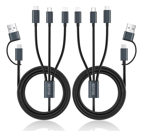 Cable De Carga Múltiple 5 En 1, 2 Cables Usb C/a De 4 Pies.