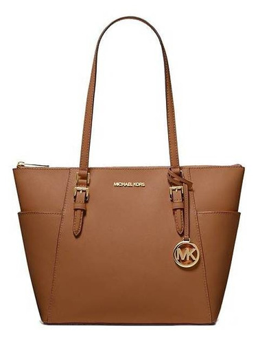 Bolsa tote Michael Kors Charlotte Large Tote Bag design lisa de couro saffiano  luggage alças de cor luggage