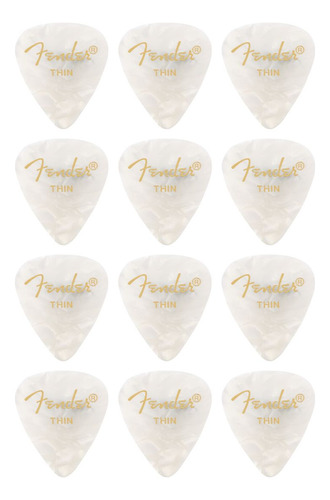 Kit 12 Palhetas Fender Thin Celuloide Premium White Moto