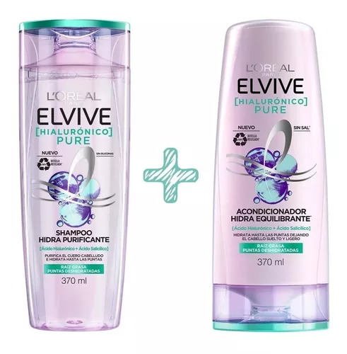 Elvive Hialurónico Pure Cabello Graso Champú, Acondicionador