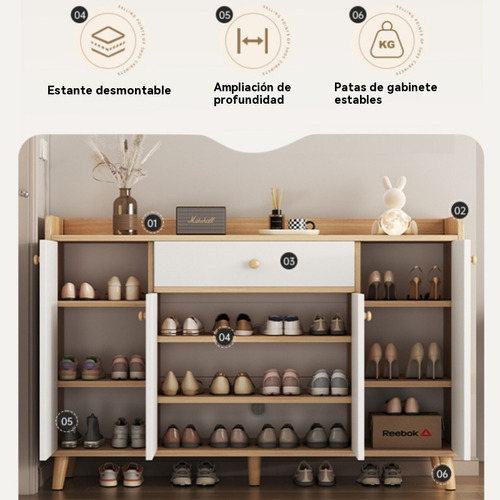 Zapatero Moderno Con 4 Puertas 1 Cajón, 120x32x85cm Color Roble+blanco
