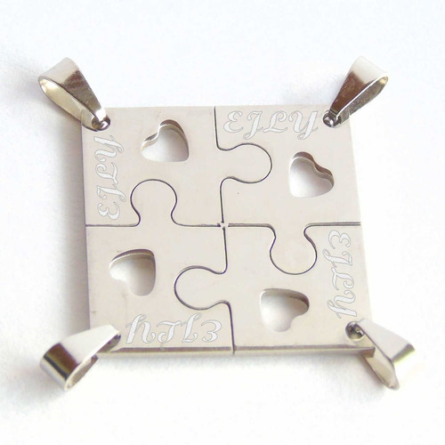Imagen 4 de 8 de Dije Acero Quirúrgico 4 Partes Amistad Grabado + Cadenas X4u