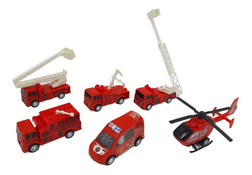 Set Autos De Bombero 6pack A Friccion Magictoys Color Rojo Personaje Pack De Camiones De Bomberos