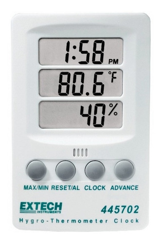 Higrotermómetro Con Reloj Temperatura Humedad Extech 445702