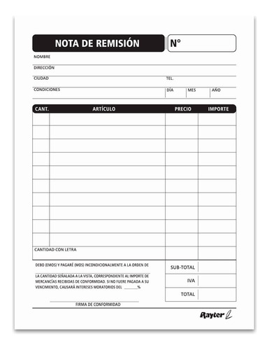 Nota Remision Rayter ¼ Carta Talonario 6 Block 17 Juegos