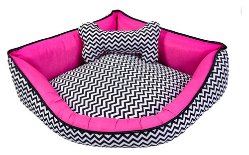 Colchonete Cama Pet Caminha Casa Laura Enxovais Zigzag Pink Com Almofada Ossinho Estampado Luxo 100% Algodão Tamanho Extra Grande