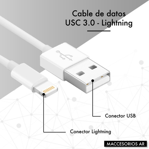 Imagen 2 de 10 de Cable Lightning Compatible iPhone iPad iPod 3 Metros Largo