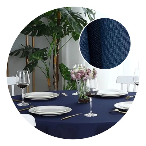 Mantel Redondo Ecocuero Impermeable Lavable Texturado 1.40 Azul Marino