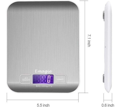 Báscula Digital De Cocina Multifunción 11lb 5kg Plata Acero 