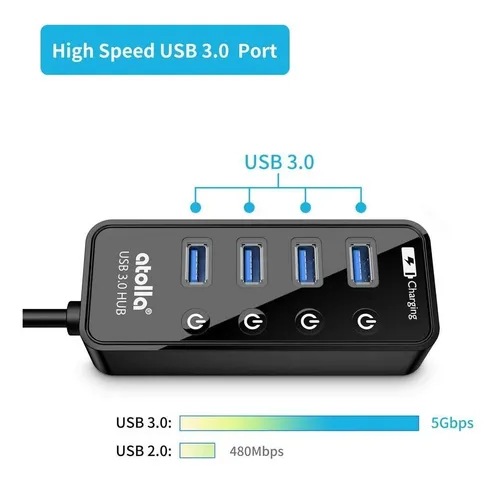 Hub Usb 3.0, Atolla, 4 Puertos, Supervelocidad, Usb 3, Hub S