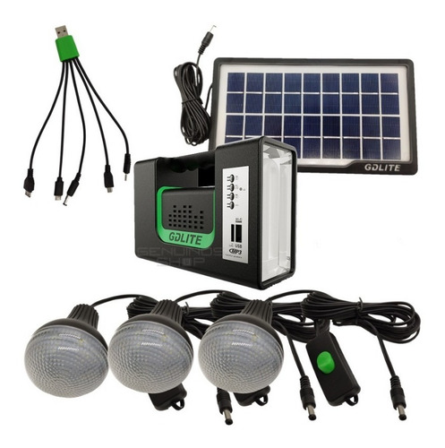 Kit Panel Solar Con Batería Y 3 Bombillos De 3w Usb 5v Radio