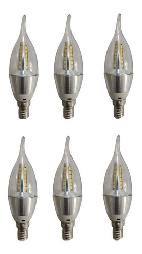 Kit 6 Lâmpada Led Vela 5w E14 Bivolt Lustre Pendente Linda