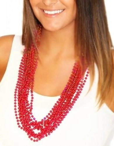 50 Collares Perlas Beads Bolitas Rojo Fiesta Carnaval Mardi 