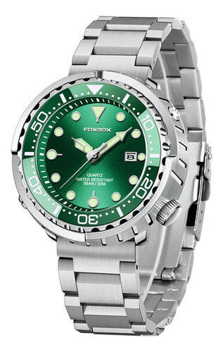 Relojes de cuarzo luminosos impermeables Foxbox para hombre, color de fondo verde