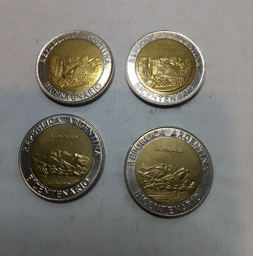 Monedas Bicentenario 1 Peso Año 2010 . Lote X4 (Usado)