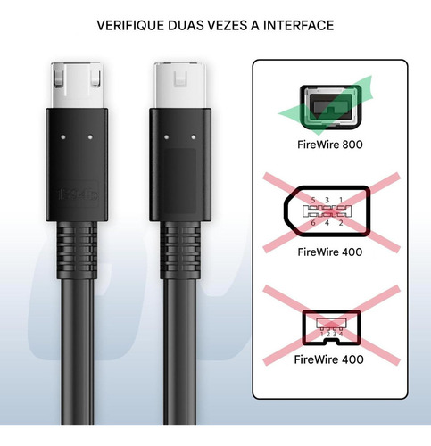 Cabo Firewire 800 9 Pinos - 9 Pinos 70cm Blindado Ieee 1394b