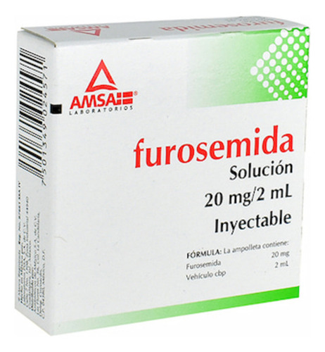 Furosemida Solución Inyectable 20 Mg/2 Ml, 5 Ampolletas 2 Ml