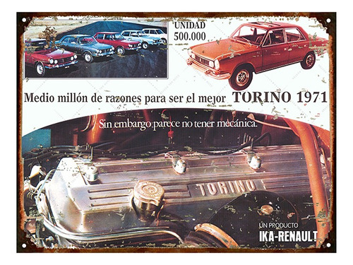 Cartel Chapa Publicidad Antigua Torino 1971 Renault L240