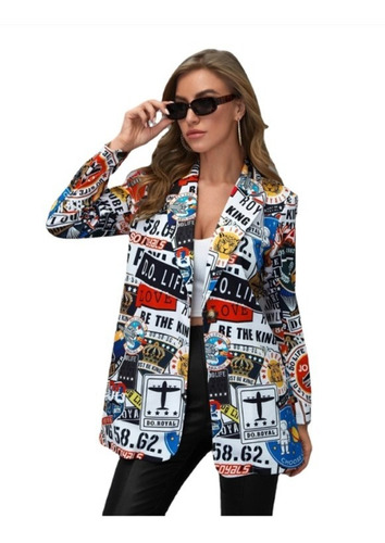 Blazer Pequeño De Corte Ceñido Con Estampado Urbano De Moda