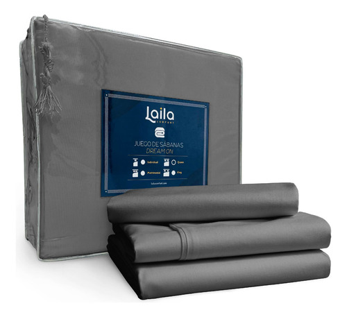 Juego De Sabanas Matrimoniales, Premium Tacto Egipcio, Laila Gris Oscuro Liso