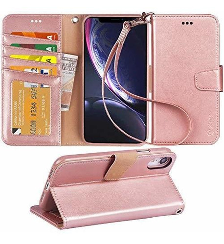 Estuche Tipo Billetera Arae Para iPhone XR 2018 Rosa Dorado