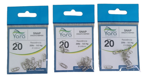 Kit 3 Cartelas 30 Unidades Snap Yara Engate Rápido 20 Libras