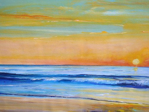 Cuadros Playas Atardecer Decoracion 70x110 Pintado A Mano