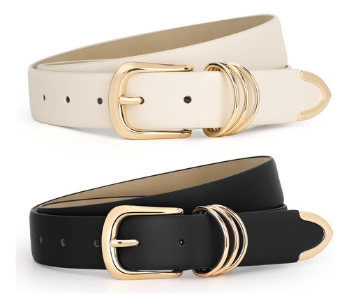 2pcs Mujer Cinturón De Elegante Joven Moda Mujer Accesorios Color Black-beige Talla 110