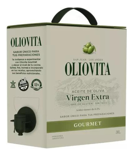 Aceite Oliva Virgen Extra Oliovita Gourmet Bib 3 L Sin Tacc