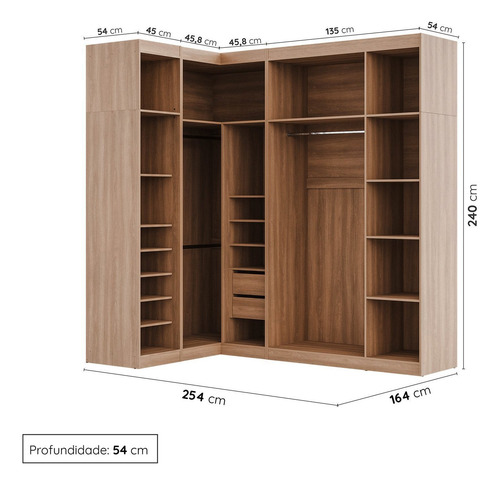 Guarda Roupa Modulado De Canto Com Espelho 6 Portas 3 Peças