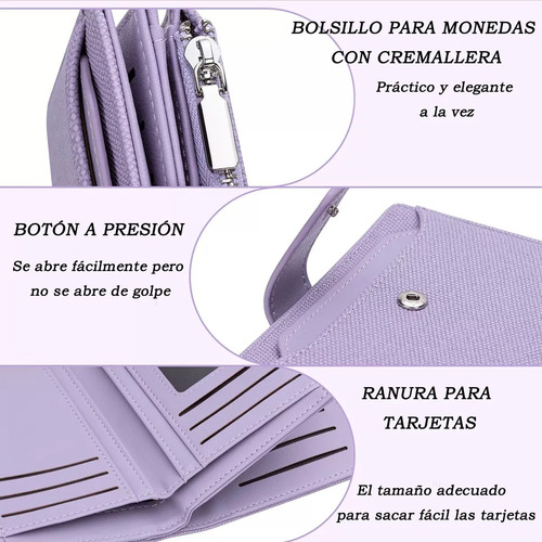 Cartera Billetera De Gran Capacidad Para Mujer Regalo Mujer Lila Tela De Puntos