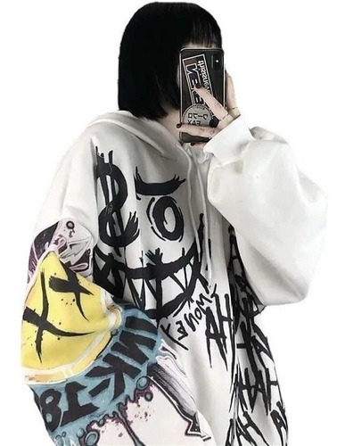 Sudadera Graffiti Printing Plus Terciopelo Moda Coreana