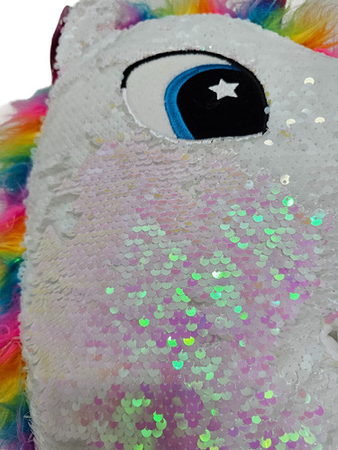 Peluche Almohadón Unicornio Lentejuelas Reversibles Blanco