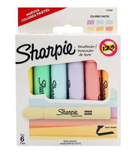 Resaltador Sharpie Pastel 6 Pzas Mas Dos De Regalo Suave