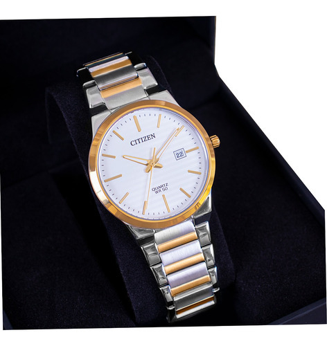 Relógio Masculino Citizen Analógico Quartz Bicolor Tz20831s Cor da correia Prateado-dourado Cor do bisel Dourado Cor do fundo Branco