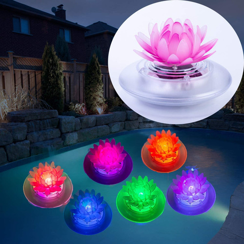 Luz Solar Para Estanque Flotante Loto Led Cambian Color Al 4