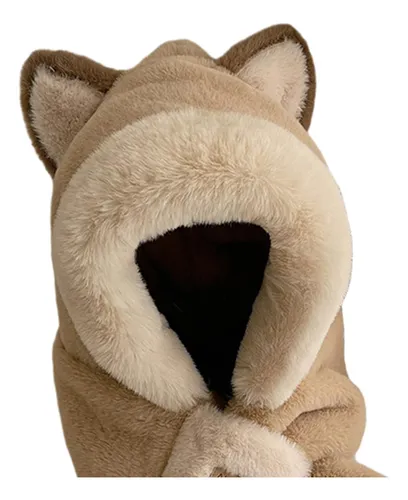 2 Bufanda Con Capucha De Felpa, Sombrero De Invierno, Caqui