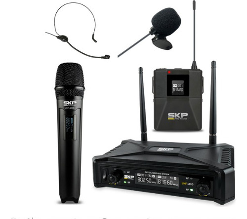 Microfono Inalambrico Skp Uhf-400d 3 En 1