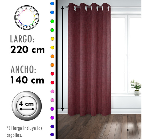 Set De Cortinas Blackout 2 Paños De 140 X 220 Cm Rojo Vino
