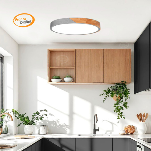 Plafón Techo Led 24w Metal Y Madera 40cm 3 Modos Iluminación