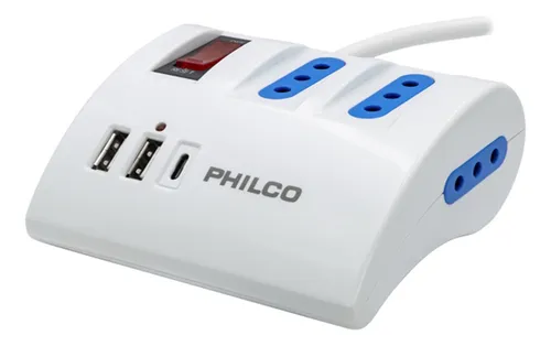 Alargador Extensión Philco 3 Pos 2 Usb 1 Tipo C Blanco