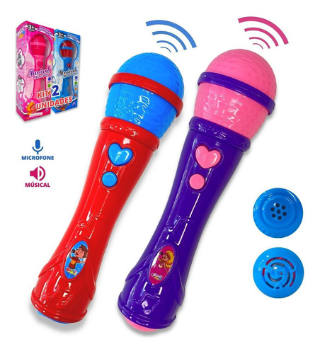 Kit 2 Microfones Infantil Brinquedo Musical Som E Voz