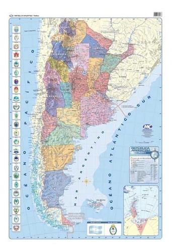 Mapa Argentina Político 95x65cm Mural - Laminado Y Varillado