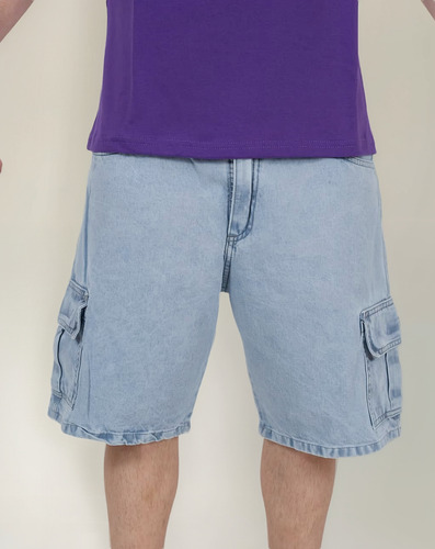 Bermuda Cargo Mom Rígido Hombre Ybr Jeans Nevado