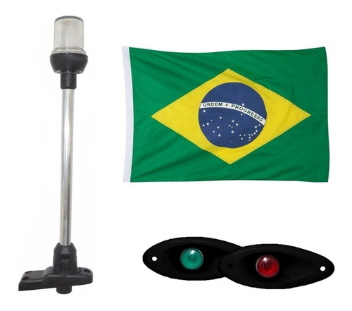 Kit Mastro De Popa Led Olho De Tubarao Preto Bandeira Pesca