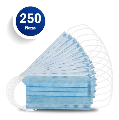 Cubrebocas Tricapa Termosellado Mascarilla Plisado 250 Pz Color Azul 250