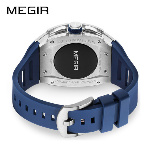Reloj cronógrafo Megir de cuarzo con correa de calendario luminosa, color negro/plateado